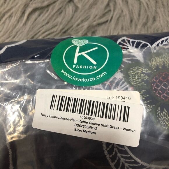 🆕 Love Kuza Navy Embroidered Floral Scalloped Ruffle Shift - Picture 9 of 11